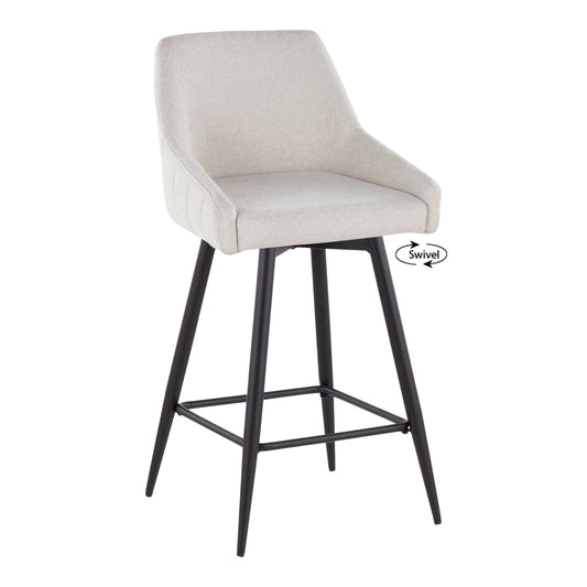 Llis - Set of 2 - 26" Transitional Fixed-Height Counter Stools with Swivel, Black Metal Frame & Cream Upholstered Seats