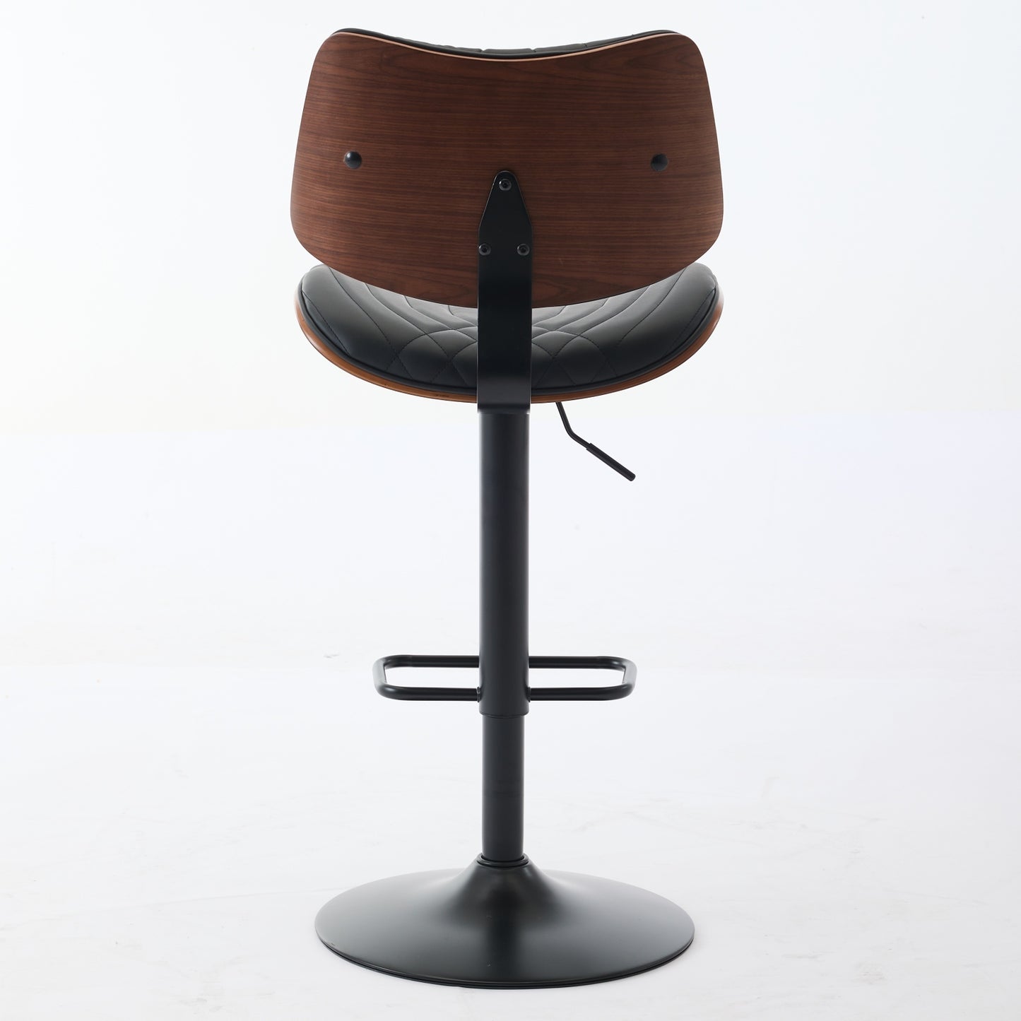 Alessa - Set of 2 - 26" Adjustable Walnut Bentwood & Black Leather 360° Swivel Bar Stools