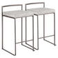 Lenn - Set of 2 - 24" Industrial Stackable Counter Stools with Antique Grey Finish and Light Grey Cowboy Fabric Cushion