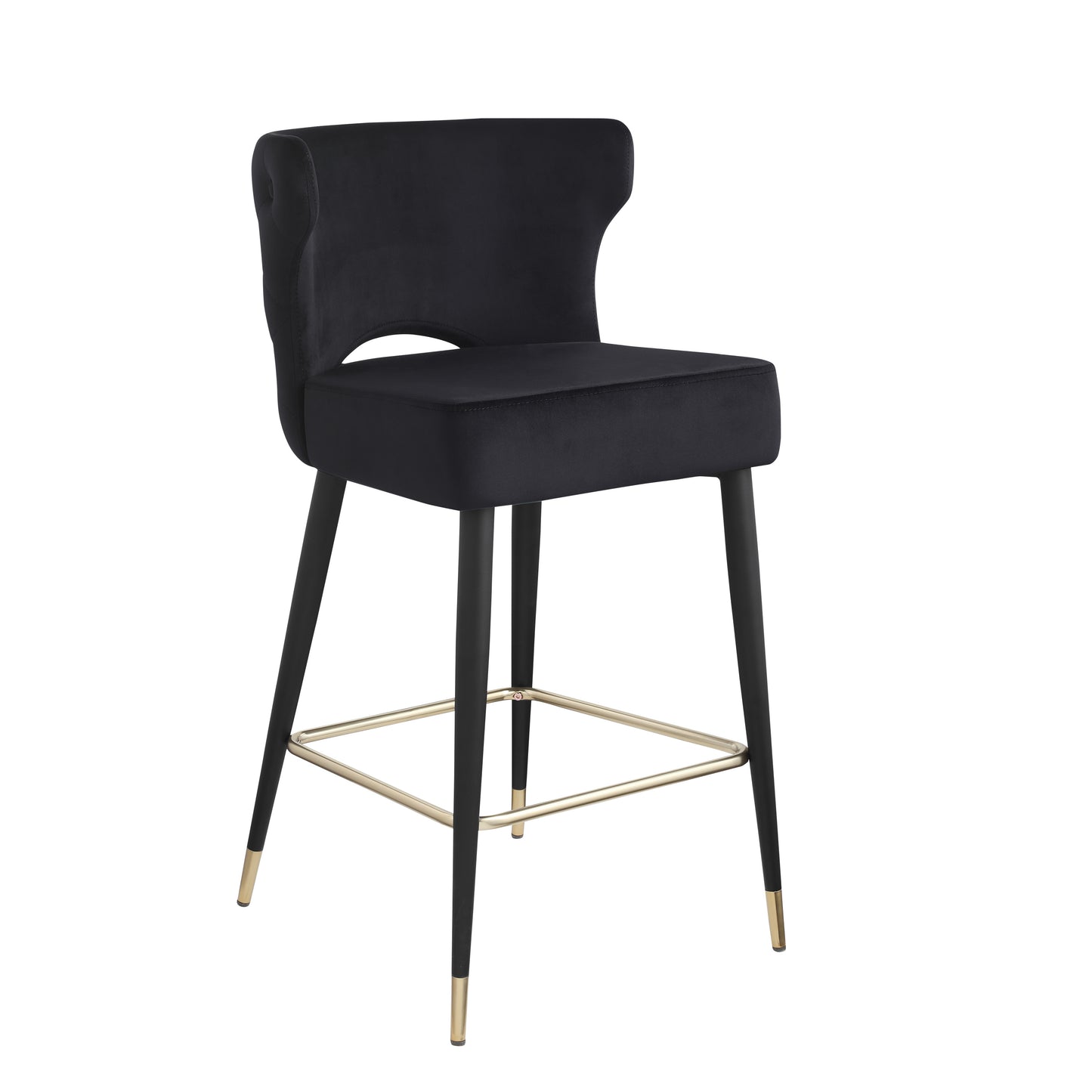 Henley - Set of 2 - 28" Black Velvet Counter Height Stools with Gold-Tipped Metal Legs