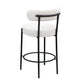 Vibrance Set of 2 White Bouclé Upholstered Counter Height Stools with Black Metal Legs 26” Seat Height, Modern Dining Chairs