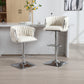 Venicia - Set of 2 - 24.8"-34.25" Adjustable Seat Swivel Counter Height Stools with Backrest, Ivory Boucle Upholstery, Silver Metal Legs