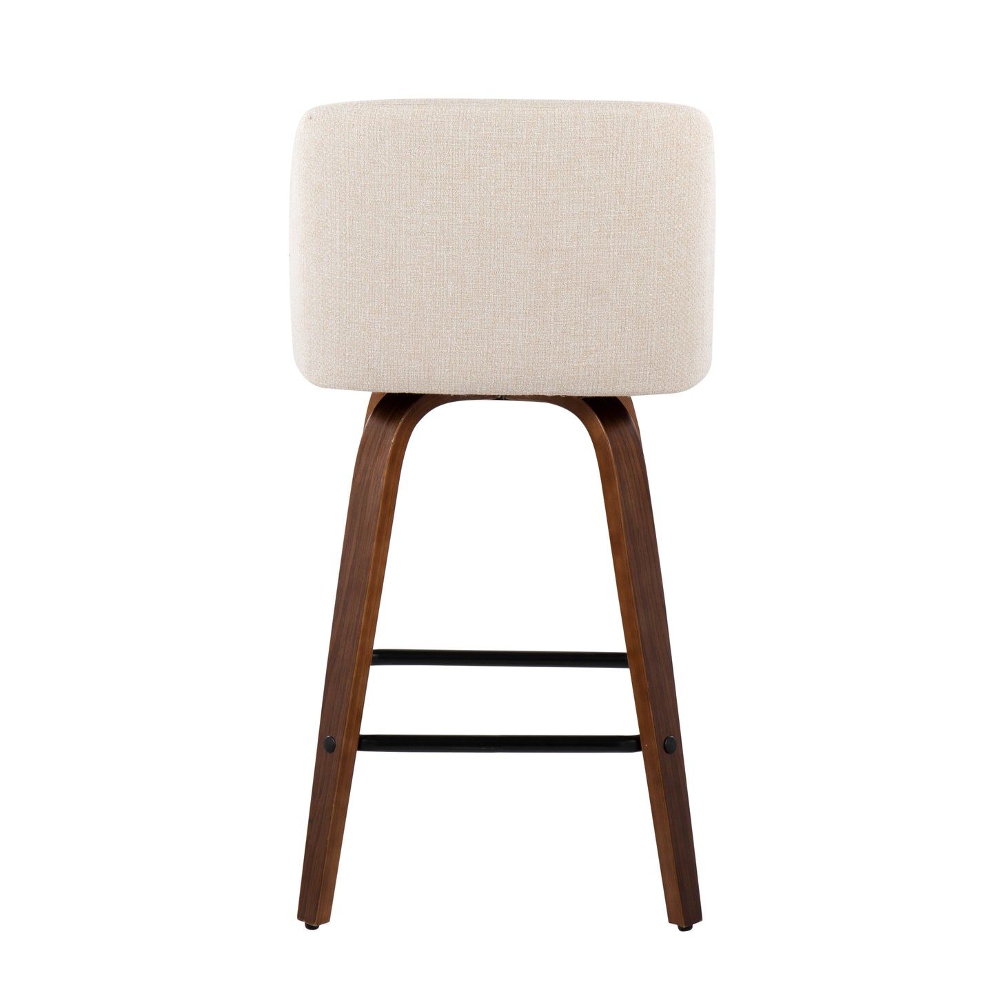 Tenaya  - Set of 2 - 24" Cream Mid-Century Modern Fixed-Height Counter Stools with Walnut Wood Legs and Black Square Footrest by LumiSource