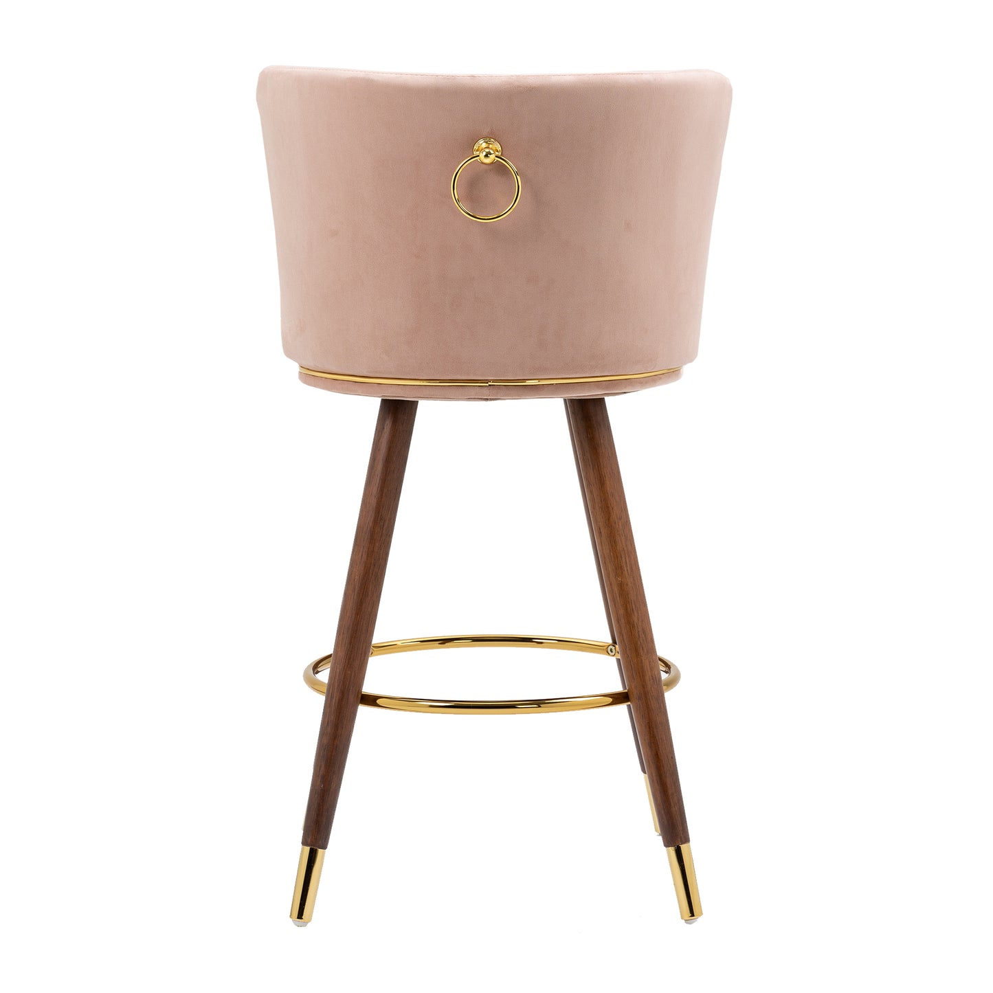 Lavantro - Set of 2 -28" Counter Height Handcrafted Swivel Bar Stools with Pink Fabric, Solid Wood Legs & 360° Rotation - Vintage Retro Design