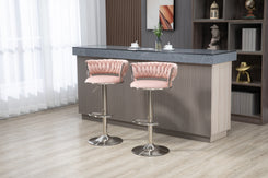 Huxley - Set of 2 - 30” Pink Adjustable Swivel Bar Stools with Footrest and High Back