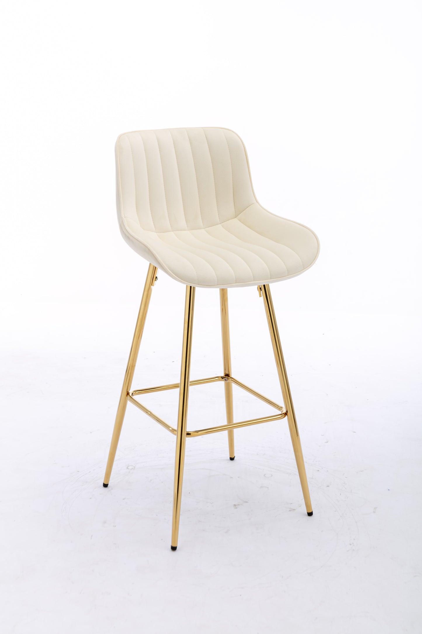 Vienna - Set of 2 - 26" Cream Velvet Counter Stools with Golden Legs and Chrome Footrest