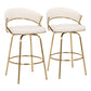 Latho - Set of 2 - 29" Gold Metal Frame Swivel Bar Stools with Cream Velvet Upholstery, Fixed Height