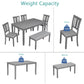 Valencia 6-Piece Dining Set - Gray - Includes Rectangular Table, 4 Upholstered Chairs, 19" and Bench - Acacia Wood, Seats 6