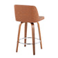 Lara Set of 2 -24" Camel Faux Leather Counter Stools Swivel Seat with Walnut Wood and Chrome Footrest