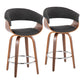 Harvly - Set of 2 - 26" Mid-Century Modern Counter Stools with Walnut Wood Frame and Charcoal Fabric, Fixed Height