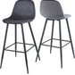 Nero - Set of 2 - 30" Dark Grey Velvet Bar Stools with Backrest, Black Metal Legs, and Footrests