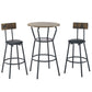 Rustic Brown Round Bar Table And Stool Set With Shelf, Upholstered Stool With Backrest - Antique Brown