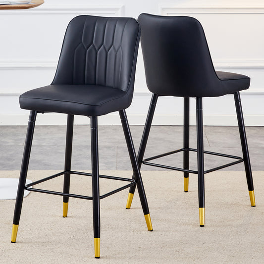 Dante - Set of 2 - 30" Modern Black PU Bar Stools with Gold Accents and Metal Legs