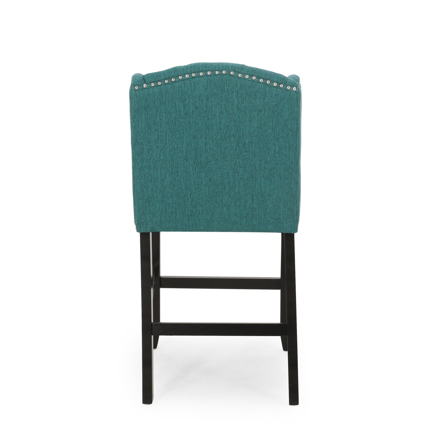 Veleta - Set of 2 - 27" Teal Tufted Wingback Counter Stools with Nailhead Trim and Dark Brown Rubberwood Legs