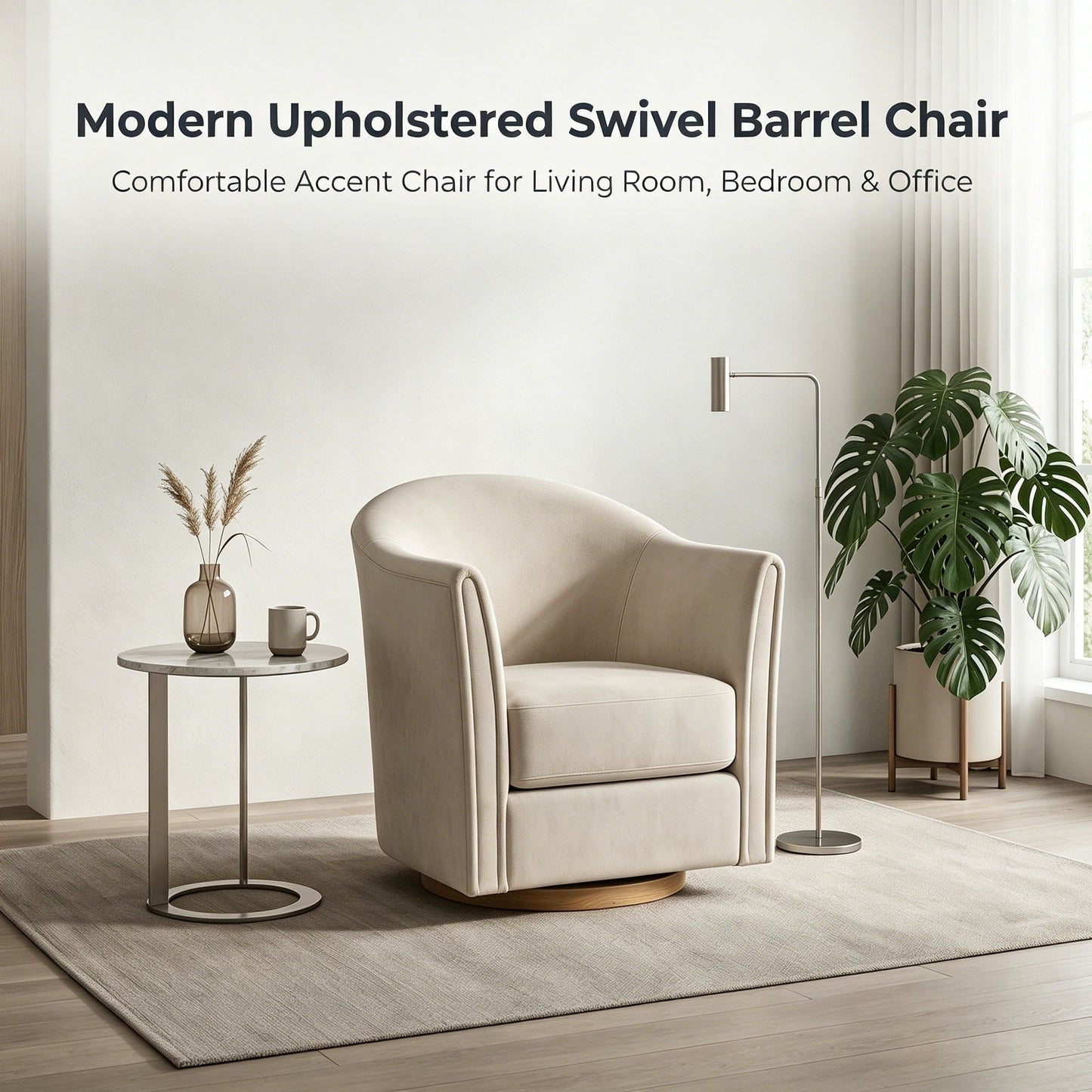 360 Degree Rotating Barrel Armchair For Living Room - Cream Beige