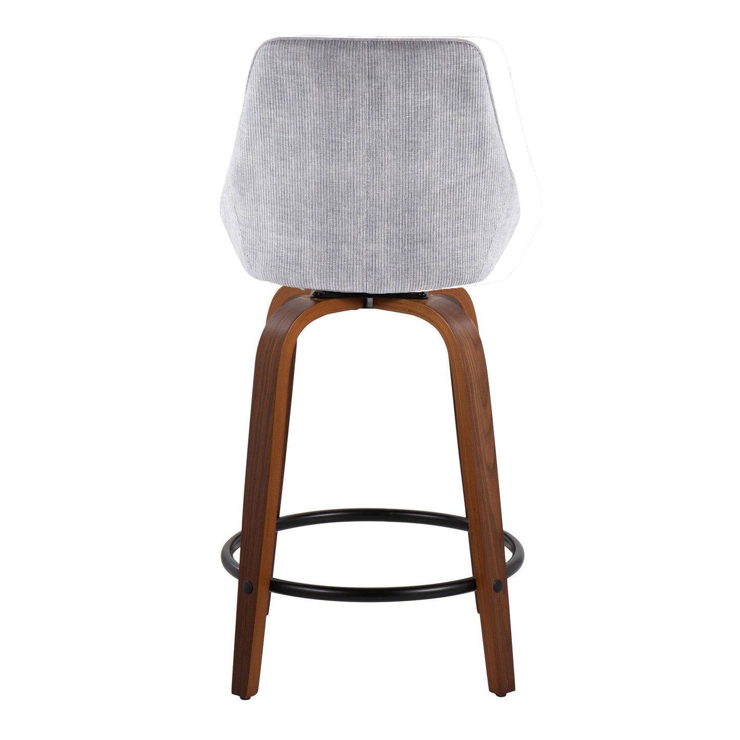 Diana - Set of 2 - 24" Fixed-Height Swivel Counter Stool with Walnut Wood & Grey Corduroy Seat and Black Metal Footrest