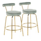 Redmond - Set of 2 - 24" Sage Green Velvet and Gold Metal Glam Counter Stools with 360 Swivel