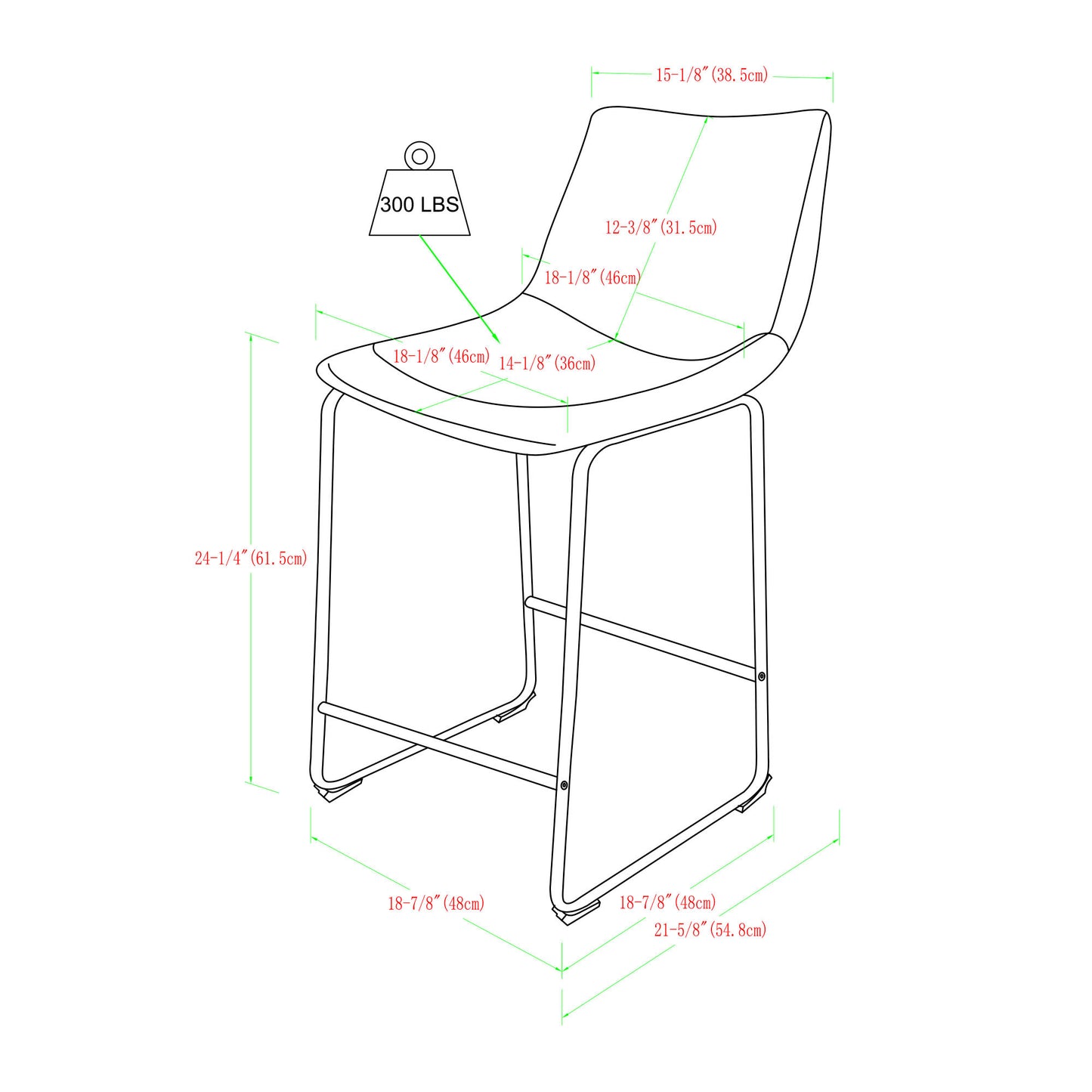 Bldora - Set of 2 - 26" Gray Faux Leather Counter Stools with Curved Back and Powder-Coated Metal Legs