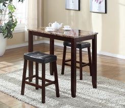 Solenza- Set of 2,26 Counter Stools & Table " Espresso Marble Dining Set