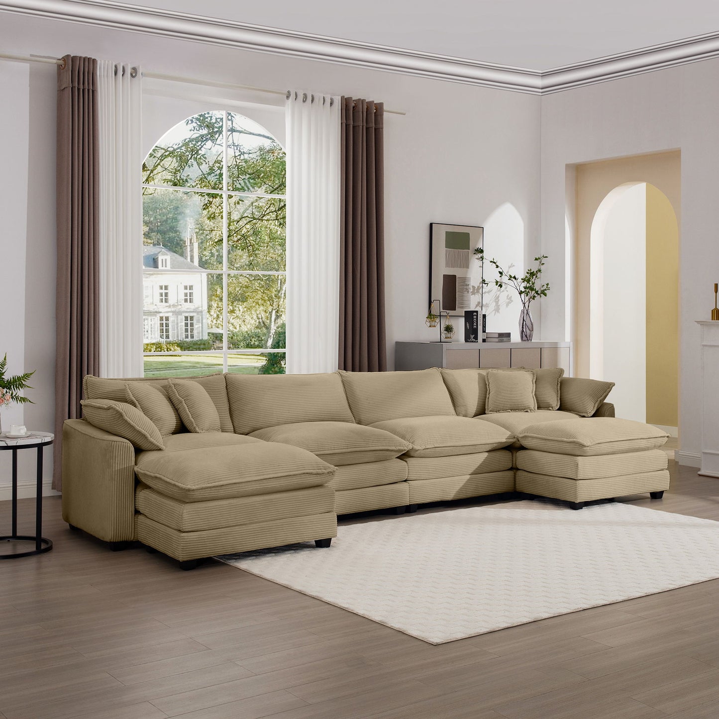 Oversized Modular Cushion Sofa With Ottoman, Low Back, Deep Seating Sofa Set