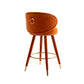 Miple - Set of 2 - 28" Orange Velvet Swivel Counter Height Bar Stools with Backrest, Footrest, and Solid Wood Legs, Retro Style