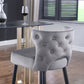 Harmith - Set of 2 - 24" Gray Velvet Counter Stools with Gold-Tipped Black Metal Legs, 19" W x 22" D