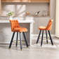 Sapphire - Set of 2 - 26" Velvet Bar Stools with Back Pull Design, Rivet Decoration, 360° Rotation, Wooden Legs for Kitchen or Dining Room