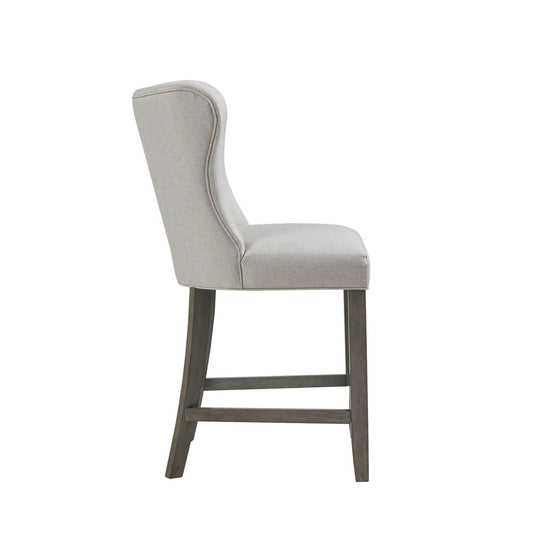 Vayla - Set of 1 - 25.5" Cream Upholstered Counter Stool with Wing Back and Solid Wood Legs