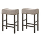 Haverhill - Set of 2 - 27" Tan Linen Upholstered Counter Height Stools with Weathered Gray Wooden Legs