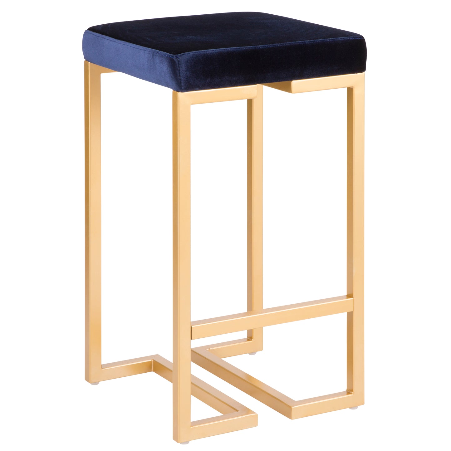 Lorvyn - Set of 2 - 24" Blue Velvet Gold Counter Stools with High Back