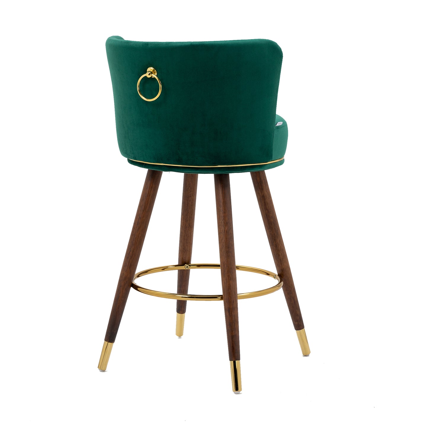 Monial - Set of 2 - 28" Emerald Swivel Bar Stools with Backrest, Footrest, and Solid Wood Legs