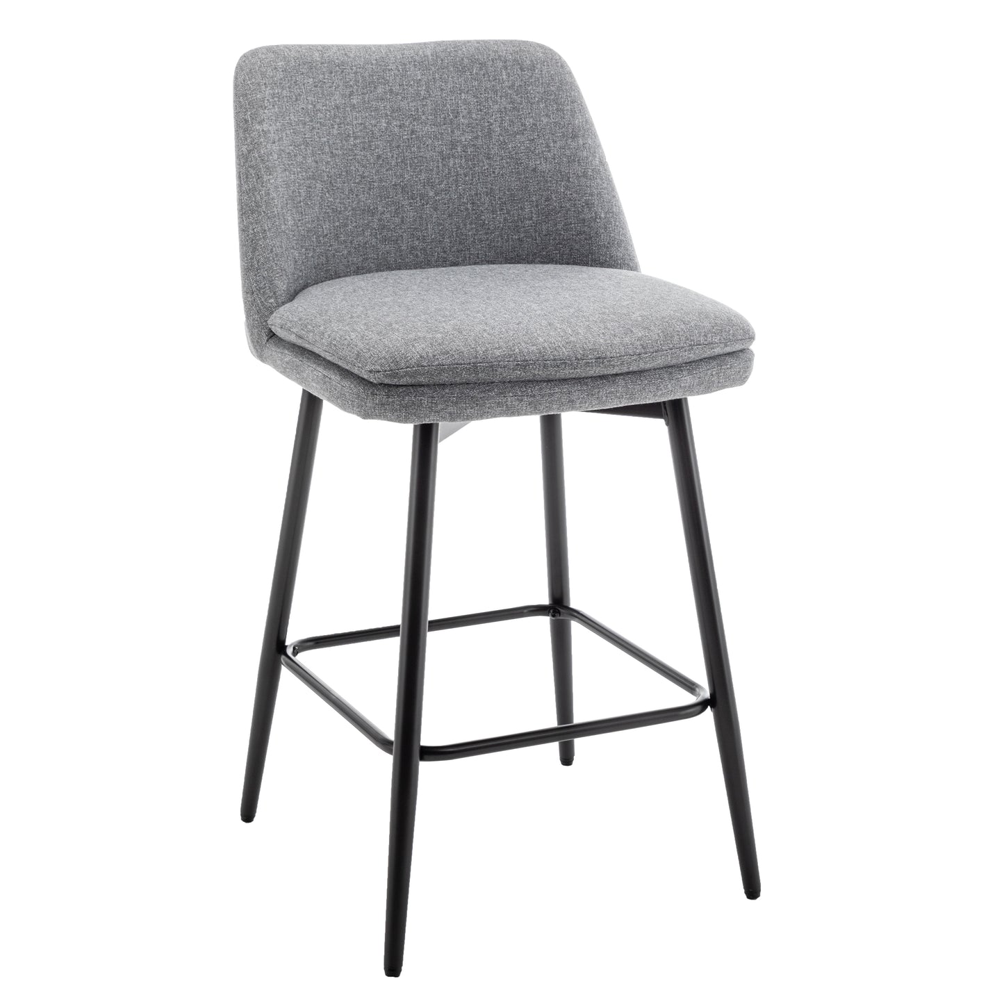 Vectoria 26" - Set of 2 - Light Grey Upholstered Swivel Counter Height Bar Stools with Metal Legs, 360° Swivel, and High Back, 25.6" Seat Height