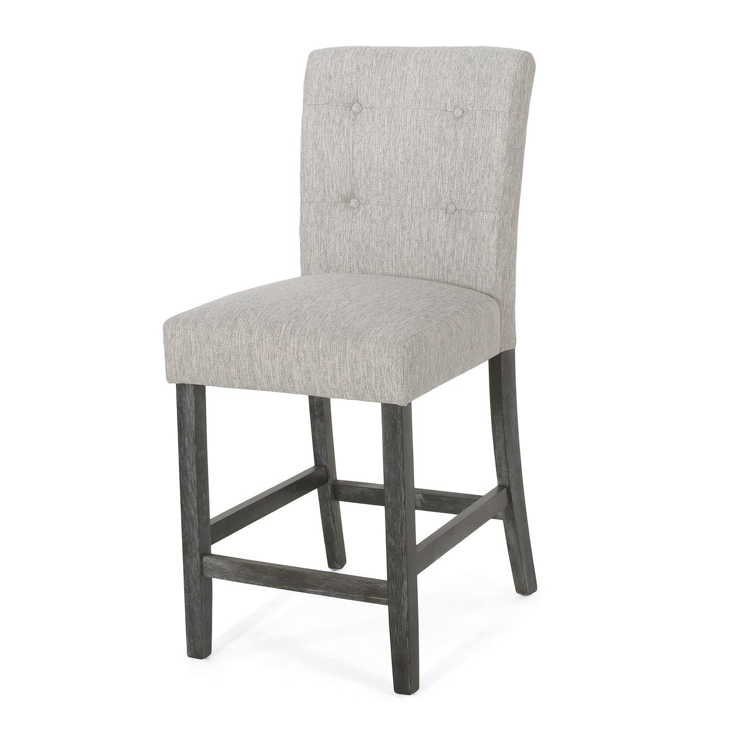 Havenbrook - Set of 2 - 26" Light Grey Contemporary Fabric Button Tufted Counter Stools with High Back and Wood Frame