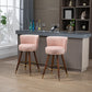 Lavantro - Set of 2 -28" Counter Height Handcrafted Swivel Bar Stools with Pink Fabric, Solid Wood Legs & 360° Rotation - Vintage Retro Design