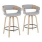 Solenne - Set of 2 - 26" Farmhouse Swivel Counter Stools with Grey Fabric and White-Washed Wood