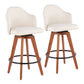 Talia - Set of 2 - 26" Cream Fabric Counter Stools with 360° Swivel, Walnut Bamboo Legs, and Round Black Metal Footrest