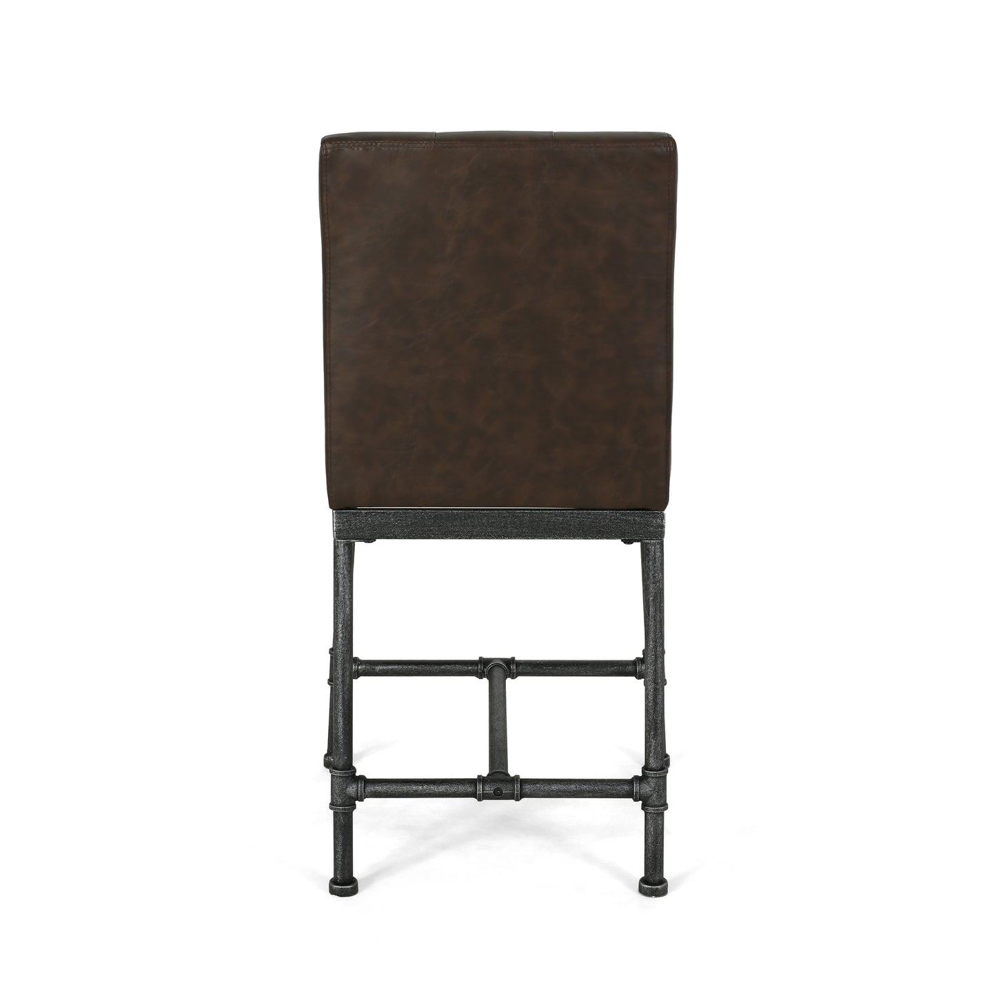 Naya – Set of 2 – 24" Dark Brown Upholstered Counter Stools with Industrial Metal Frame and Piping Details