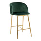 Fulton - Set of 2 - 24" Green Velvet Pleated Counter Stools with Gold Metal Base Modern Glam Design