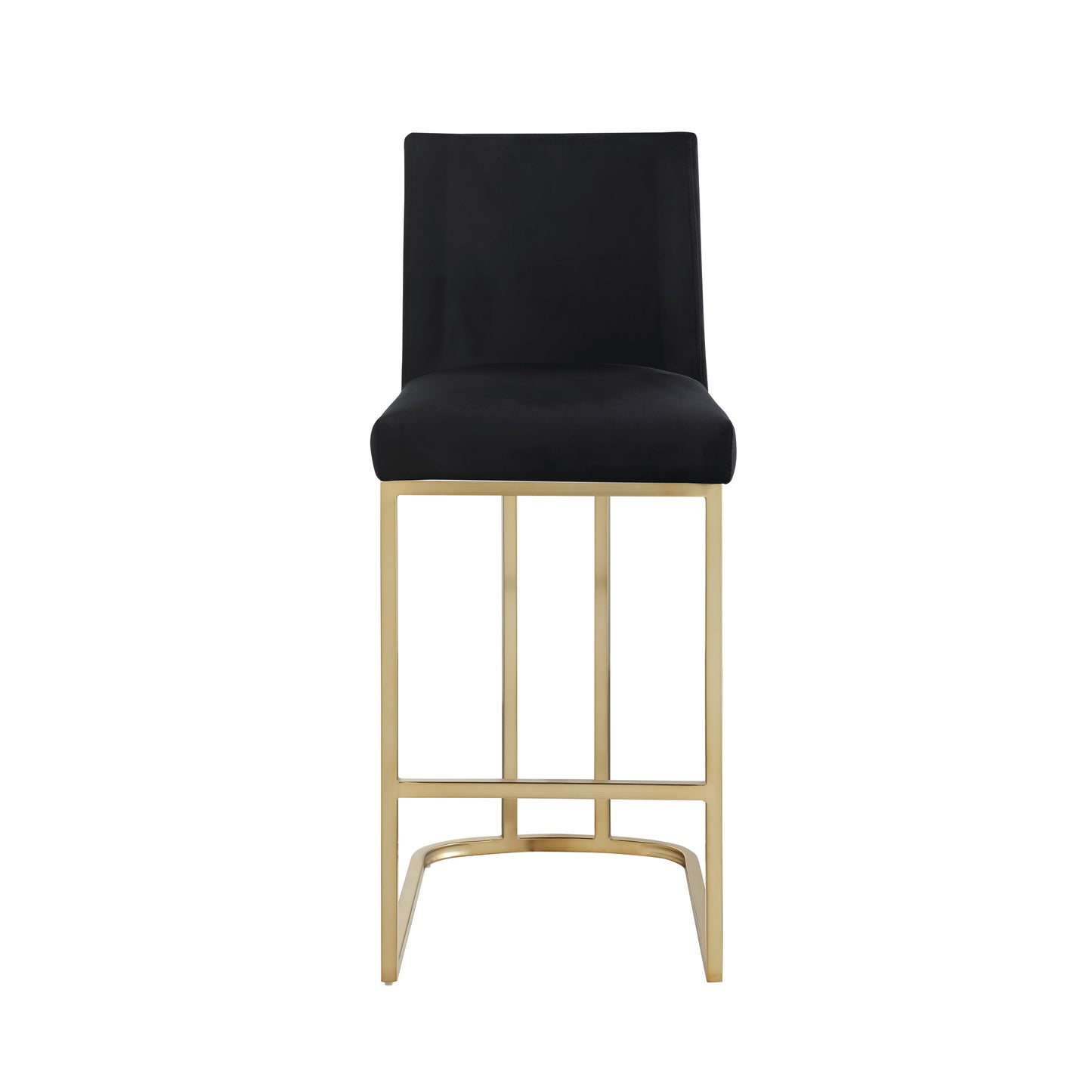 Sohana - Set of 2 - 26" Velvet Bar Stools with Backrest, Gold Brushed Metal Legs, Upholstered Dining Chairs, Black Velvet Fabric