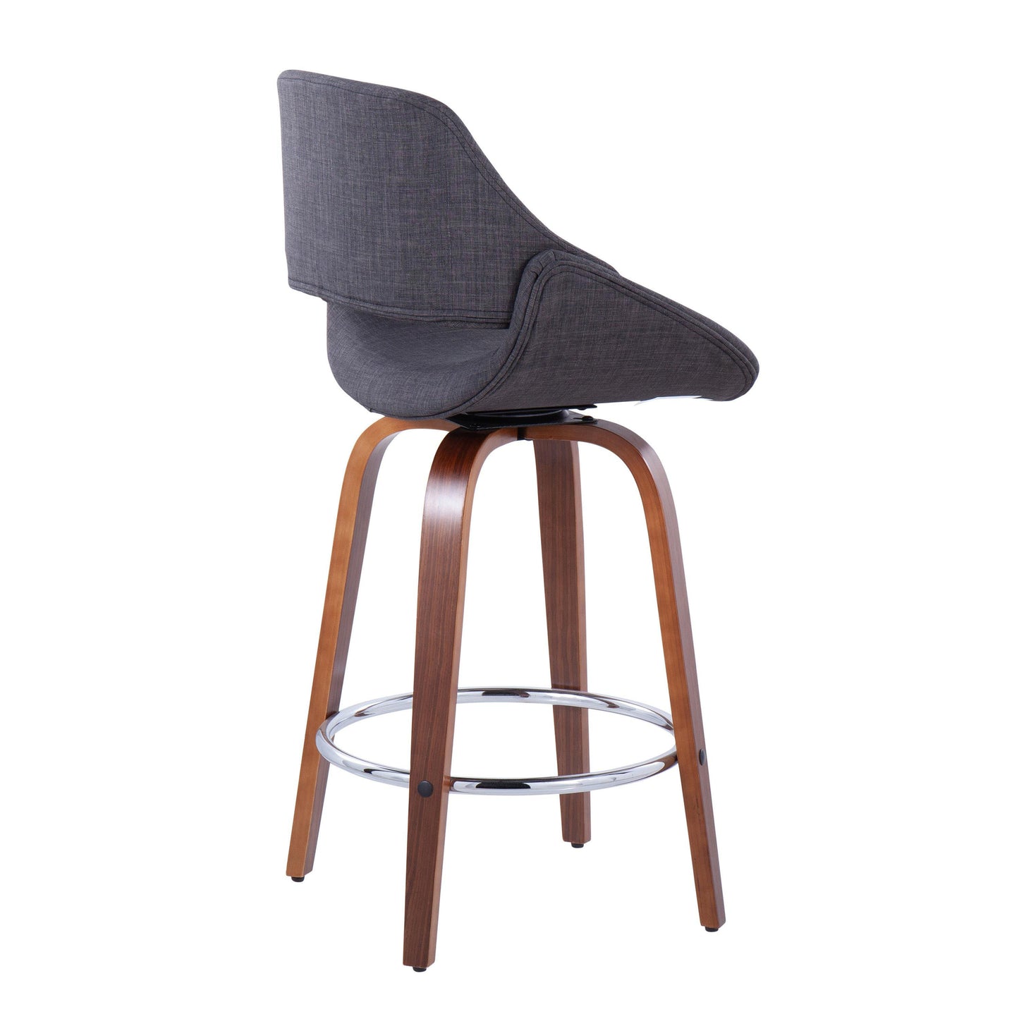 Luxarn - Set of 2 - 24" Charcoal Fabric Mid-Century Modern Counter Stools with Walnut Wood Legs and Round Chrome Footrest