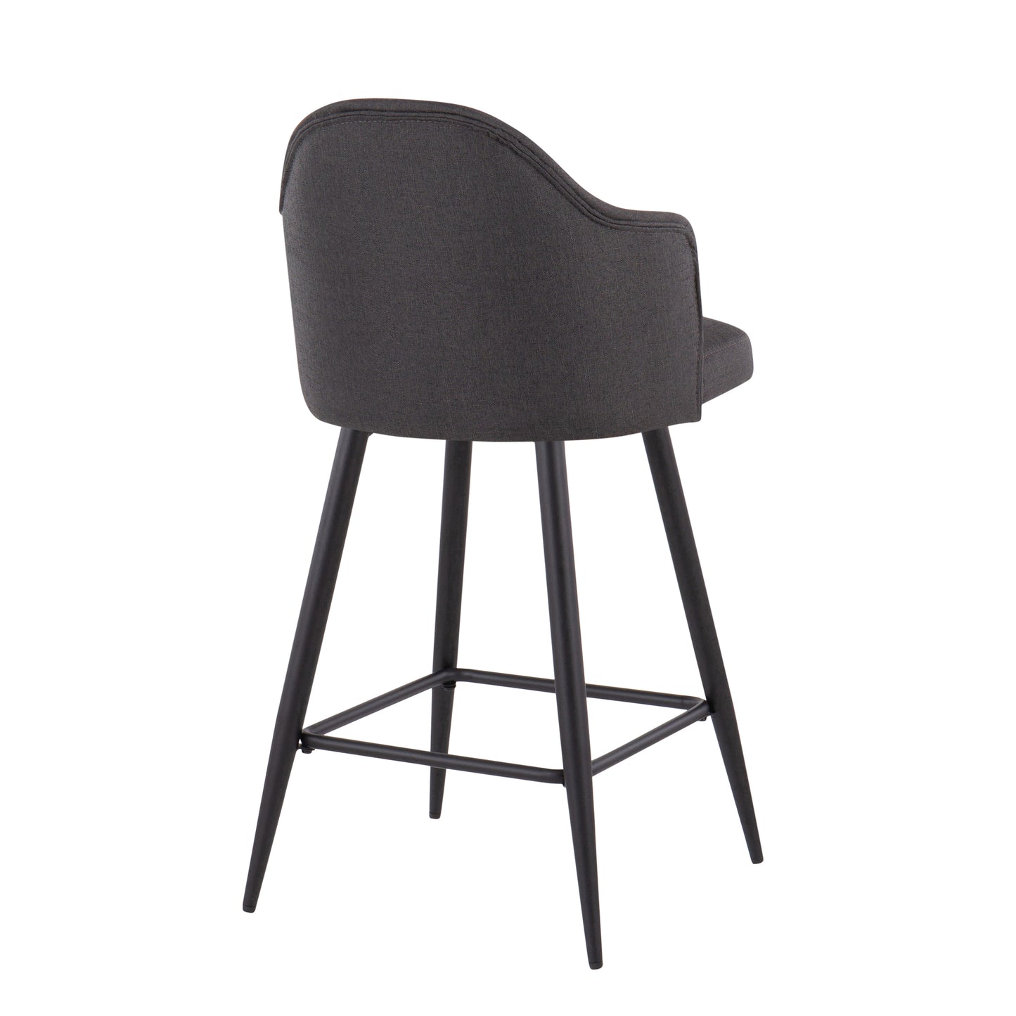 Humph - Set of 2 - 26" Charcoal Swivel Counter Stools with Fabric Seat, Bamboo Back, and Black Metal Frame