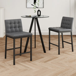 Sidney Set of 2 Gray PU Bar Stools & Glass Dining Table with Black Metal Legs - 29" Height