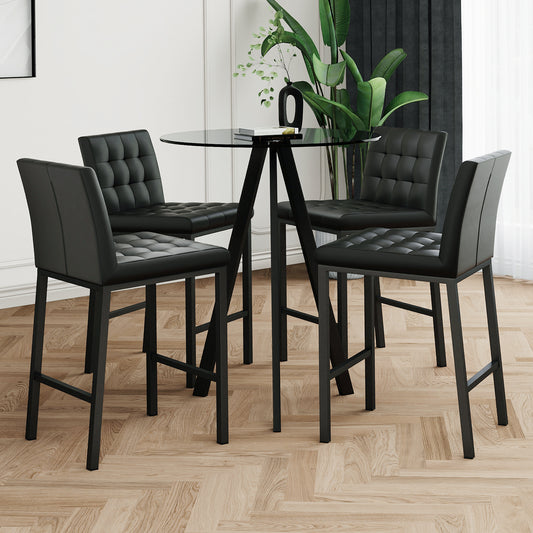 Sherelle - Set of 5 - 24" Black PU Fabric Dining Set with Glass Tabletop and Metal Frame