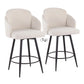 Stalford - Set of 2 -26" - Cream Upholstered Fixed-Height Counter Stools with Matte Black Metal Frame and Chrome Accents