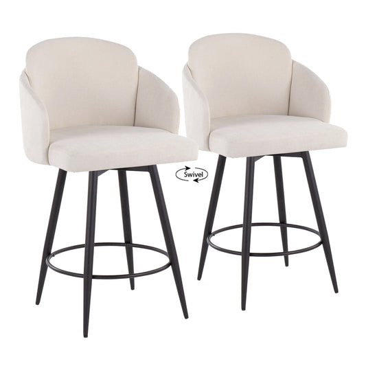 Stalford - Set of 2 -26" - Cream Upholstered Fixed-Height Counter Stools with Matte Black Metal Frame and Chrome Accents