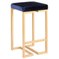 Midal - Set of 2 - 26" Contemporary-Glam Fixed-Height Counter Stools with Gold Frame, Blue Velvet Cushion, and Stylish Metal Footrest