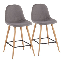 Marbella - Set of 2 -24" Natural Metal & Charcoal Upholstered Counter Stools, 20" x 17.25" x 34.75