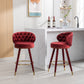 Cylvara - Set of 2 - 28" Claret Red Velvet Counter Height Bar Stools with Solid Wood Legs and 360° Swivel