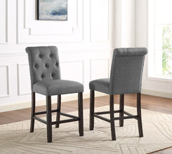 Lirian - Set of 2 - 25" Grey Tufted Counter Stools, Solid Wood Frame, Modern Design