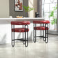 Silver - Set of 2 - 24" Wine Red PU Counter Height Bar Stools with Curved Backrest, Black Metal Frame, Thick Cushion for Kitchen or Dining Room